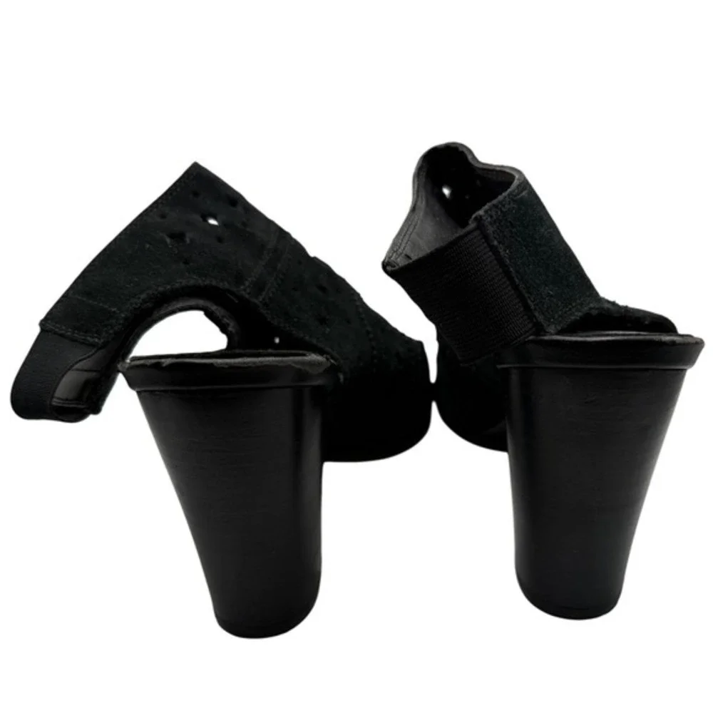 Franco Fortini Women Size 11 Black Suede Perforated Peep‎ Toe Heel Booties Party - Picture 5 of 8